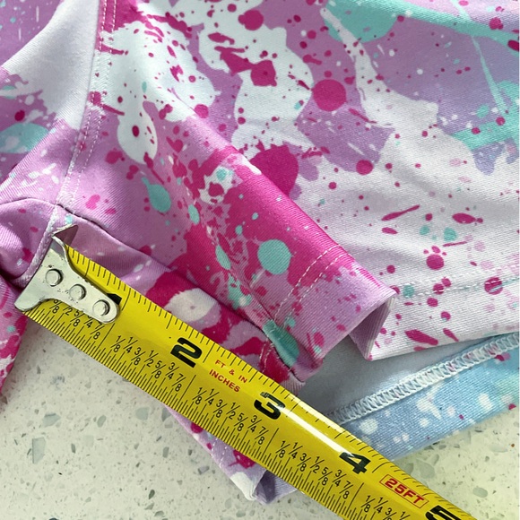 Upper Just Fitness Shorts 3” Women M Multicolor Paint Splash UNIQUE Art To Wear - Picture 6 of 8